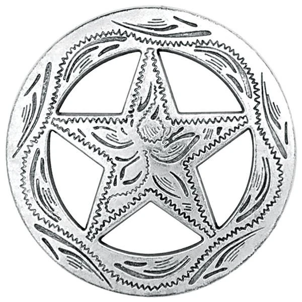 Star Concho, Antique Silver/Zinc Die Cast, 1-1/4" 1 Star Concho, Antique Silver/Zinc Die Cast, 1-1/4"